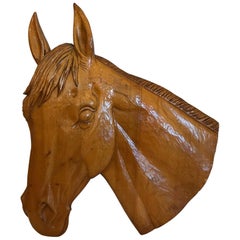 Equestrian Lover's Hand-Carved Wooden Horse Head