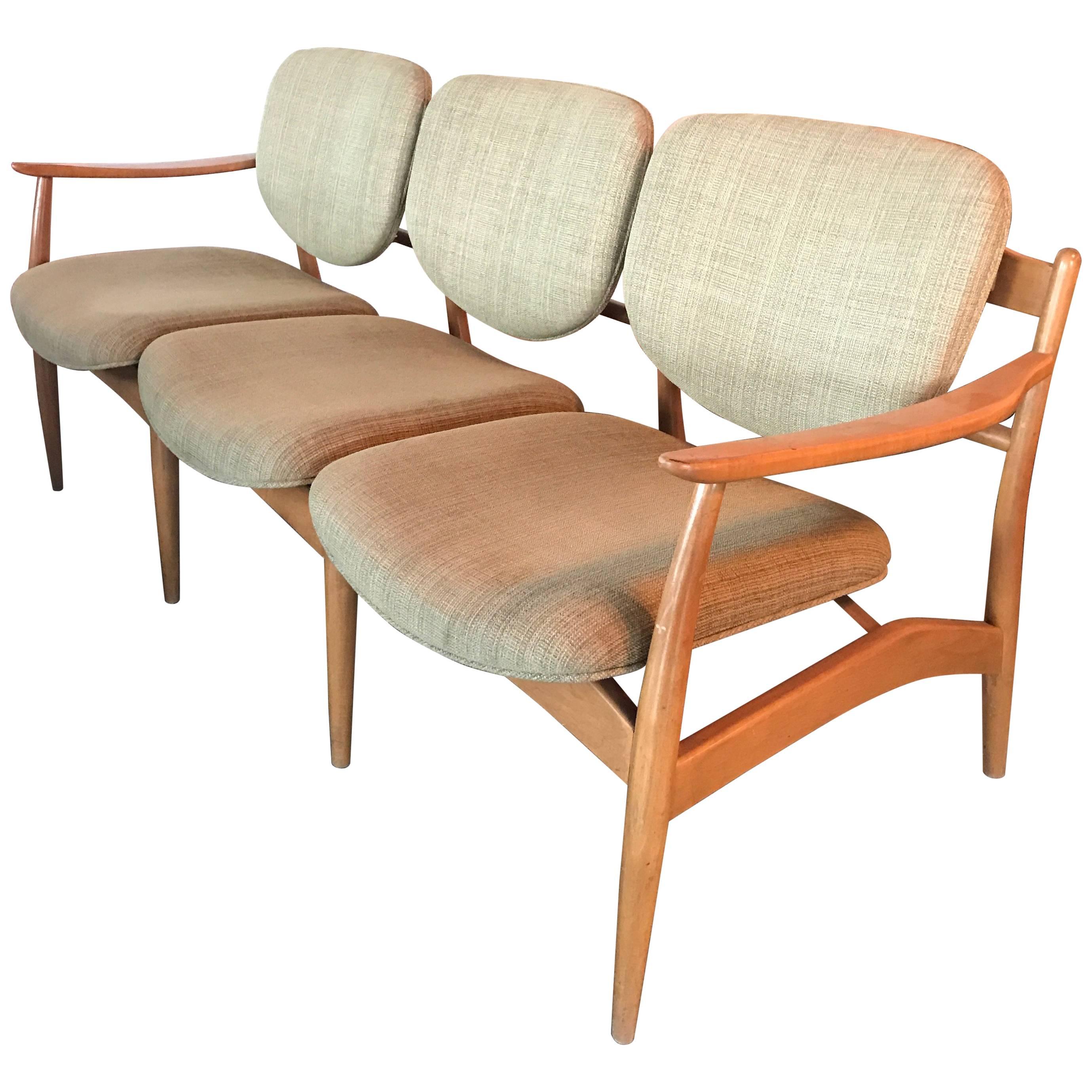Midcentury Danish Style Three-Seat Sculptural Wood Frame Sofa