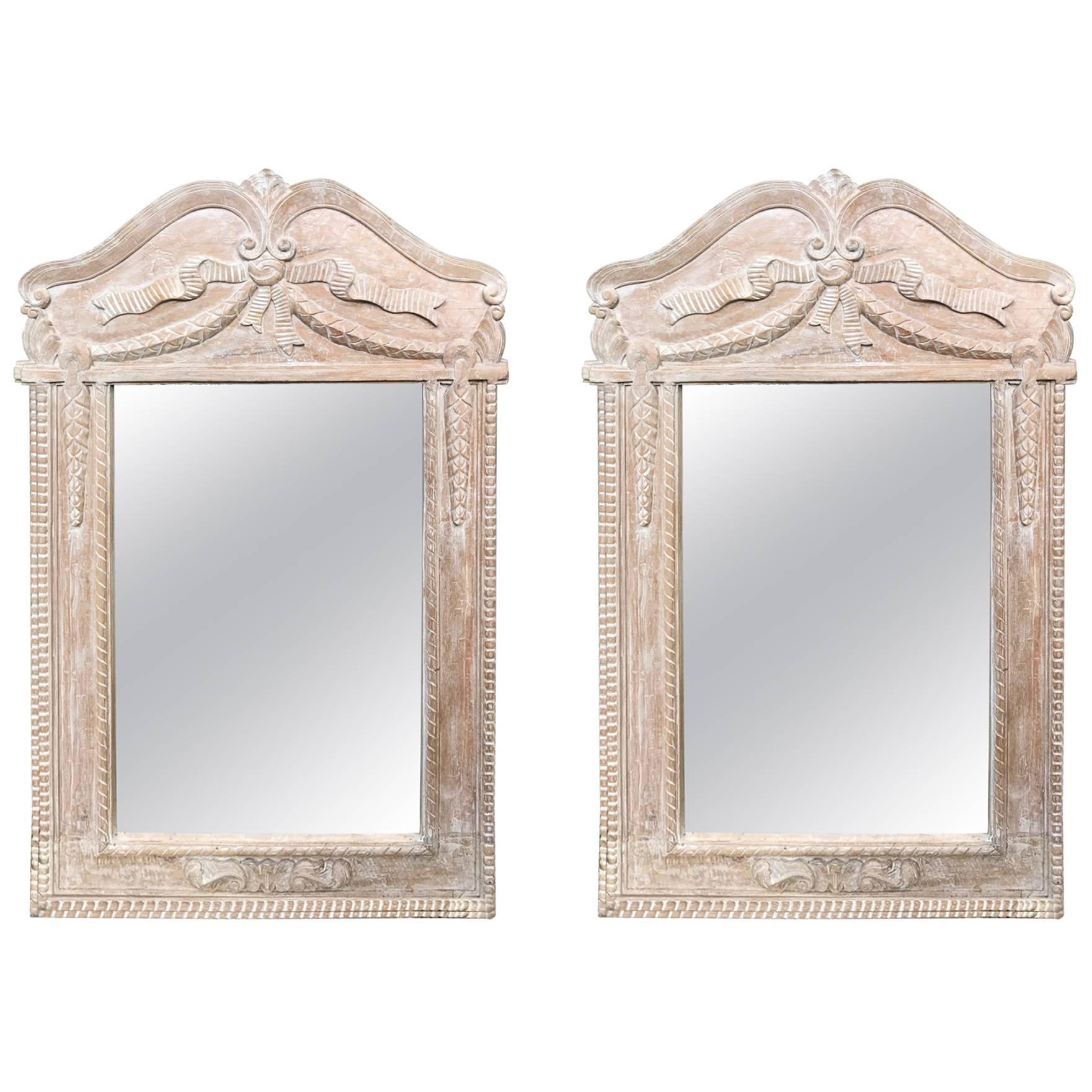 Pair of Pretty French Style Bleached Pine Mirrors