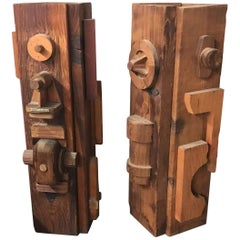 Beautiful Midcentury Wood TOTEM Sculptures 1960s Custom Art Planters