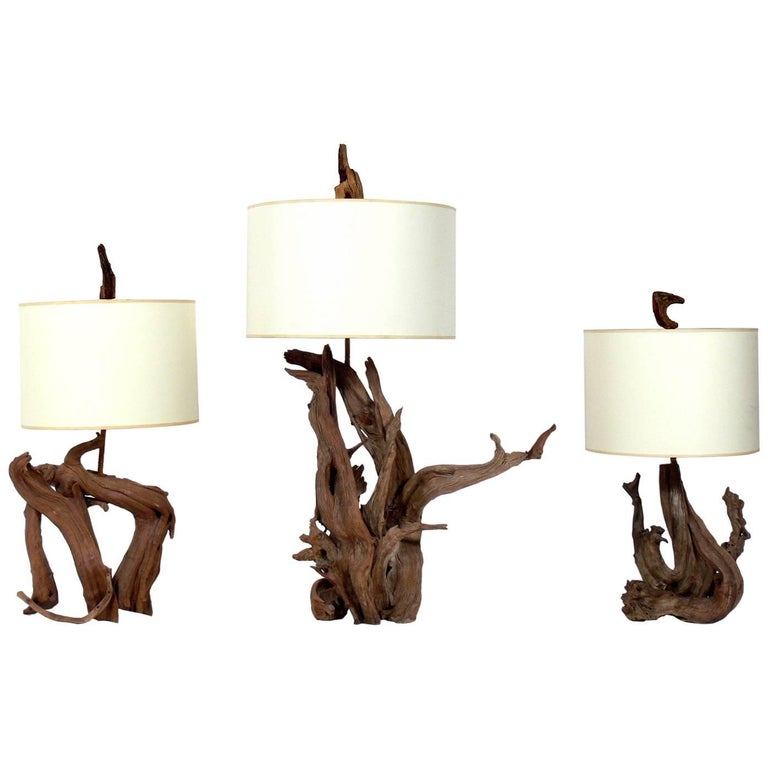 Selection Of Sculptural Driftwood Lamps, Driftwood Lamp Shade Finial