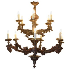 Italian Carved Giltwood Twelve-Arm Chandelier, First Half of the 19th Century