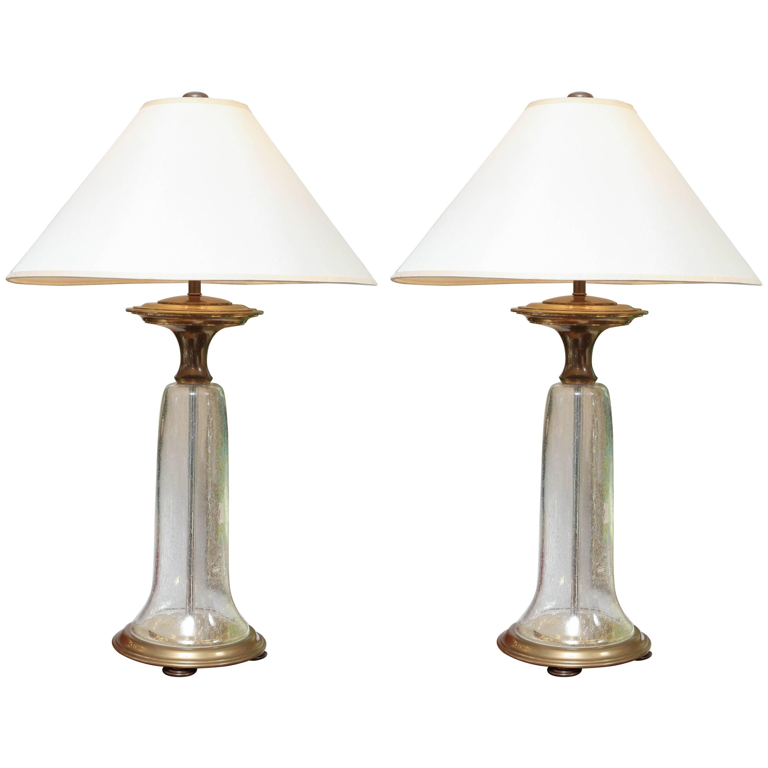 Pair of Vintage Chapman Seeded Glass Lamps