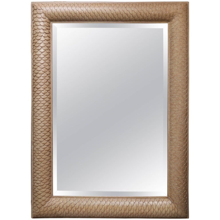 Large Carved Wood Framed Beveled Mirror For Sale at 1stDibs