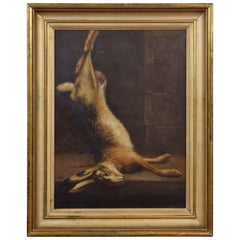 Antique Signed Oil on Canvas, Still Life of Rabbit, in Period Giltwood Frame