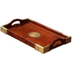 Mid-20th Century Chinese Rosewood Tray with Brass Mounts and Medallion