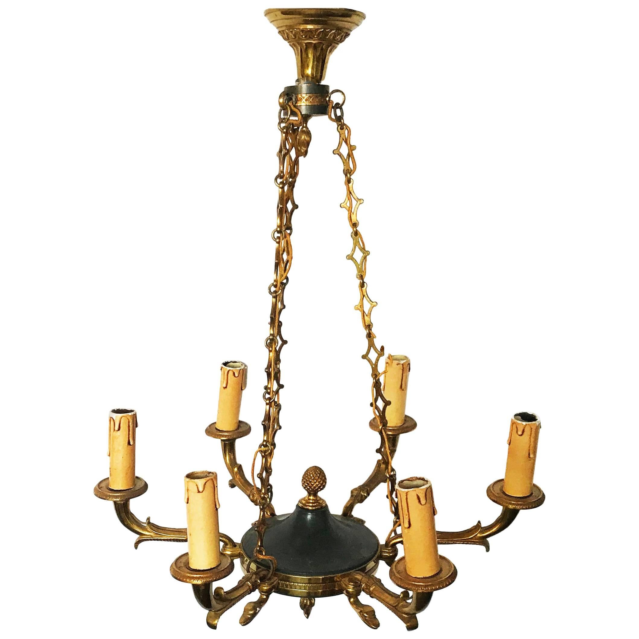 First French Empire Style Chandelier, Six Lights
