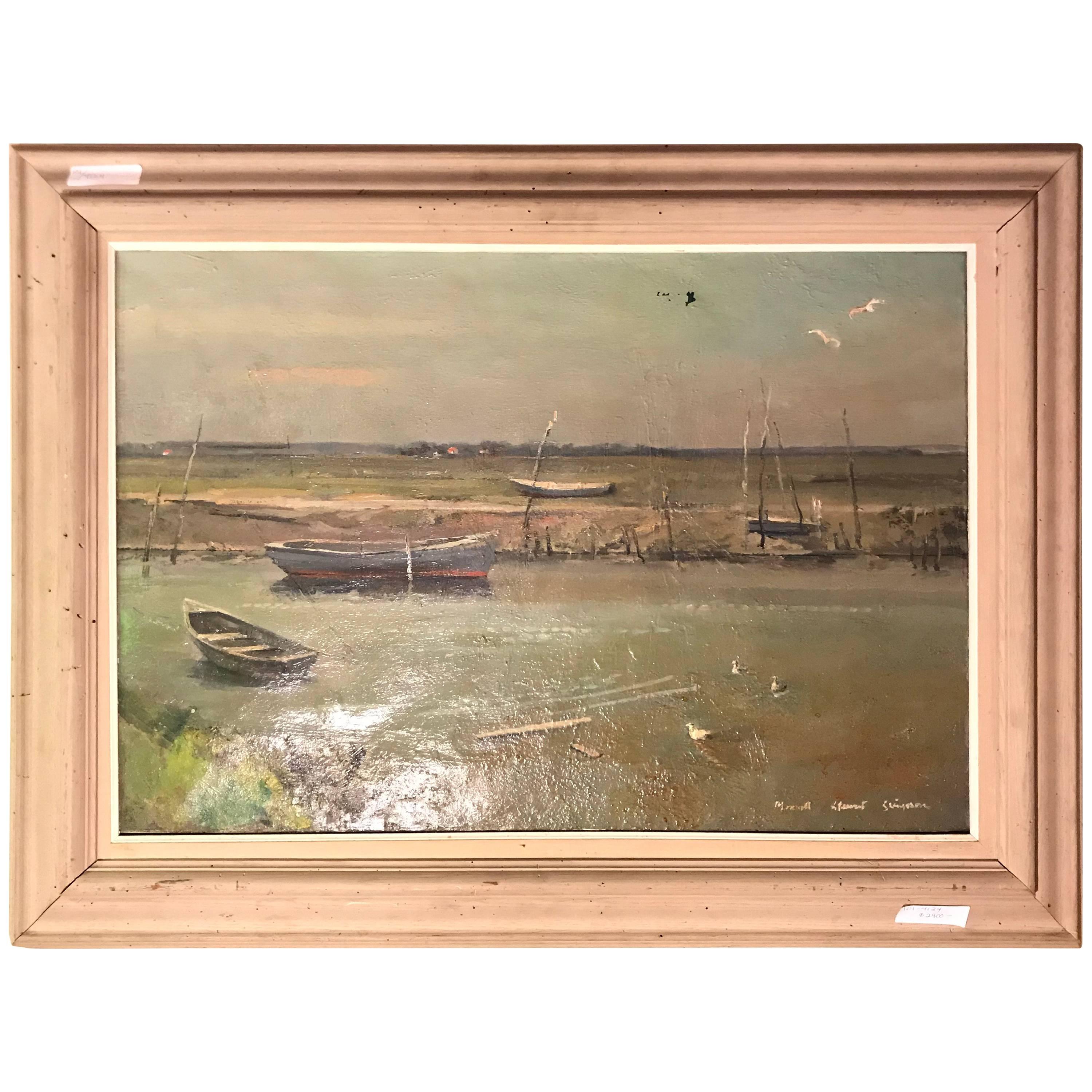 Oil on Canvas Signed Maxwell Stewart Simpson Dated 1956 Row Boots
