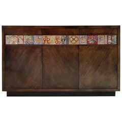 Vintage Mexican Modernist Enameled Tile Credenza, circa 1950