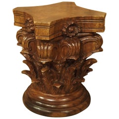 Antique Carved Walnut Capital from France, 19th Century