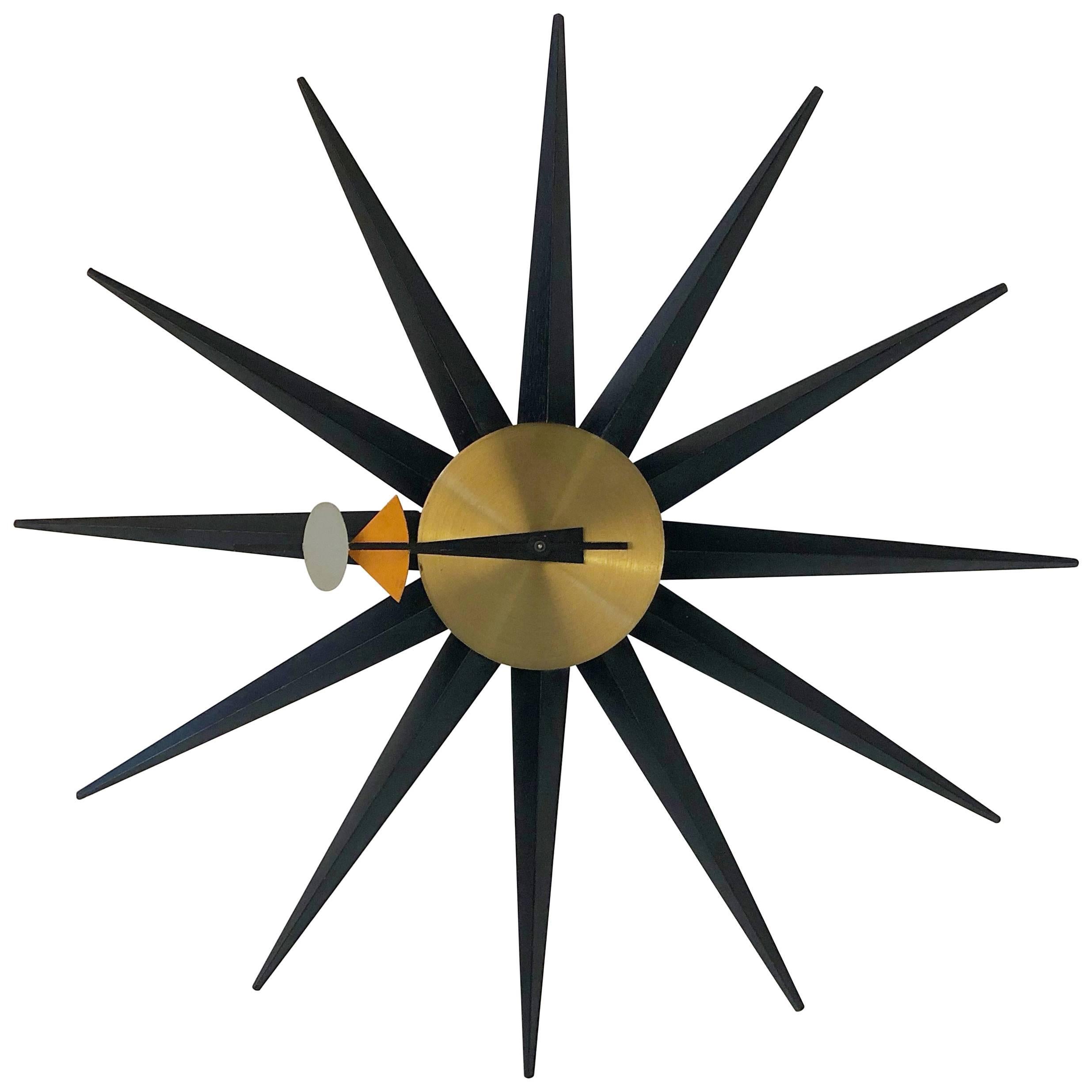 George Nelson Spike Sunburst Clock for Howard Miller, circa 1960, Signed