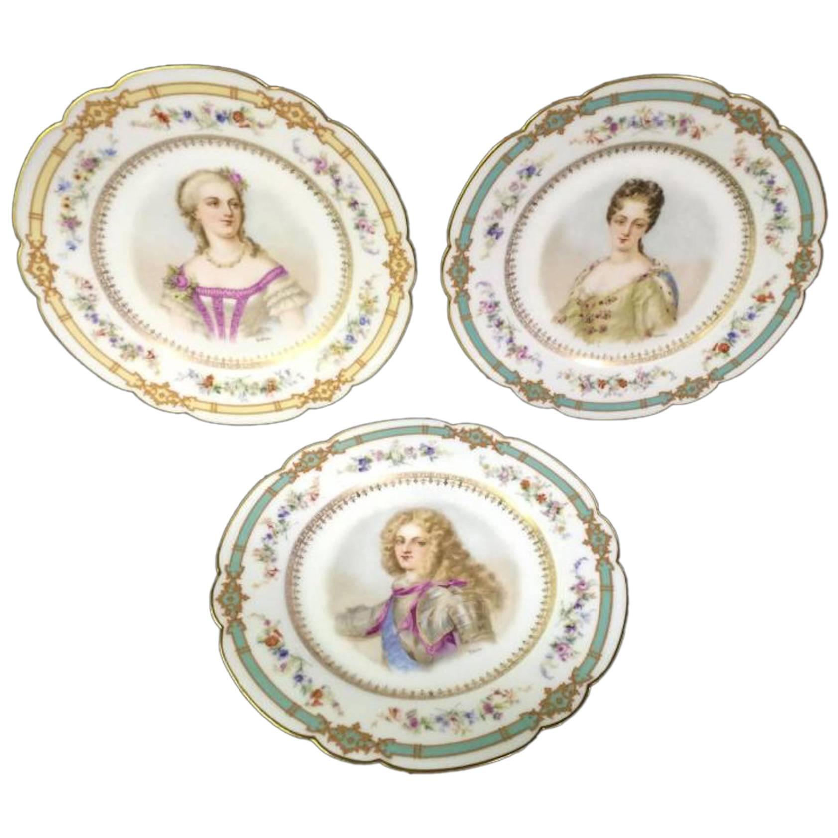 Three Sevres Porcelain Chateau De St. Cloud Portrait Plates, 1846 For Sale