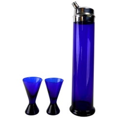 Retro Art Deco Cocktail Set in Cobalt Glass