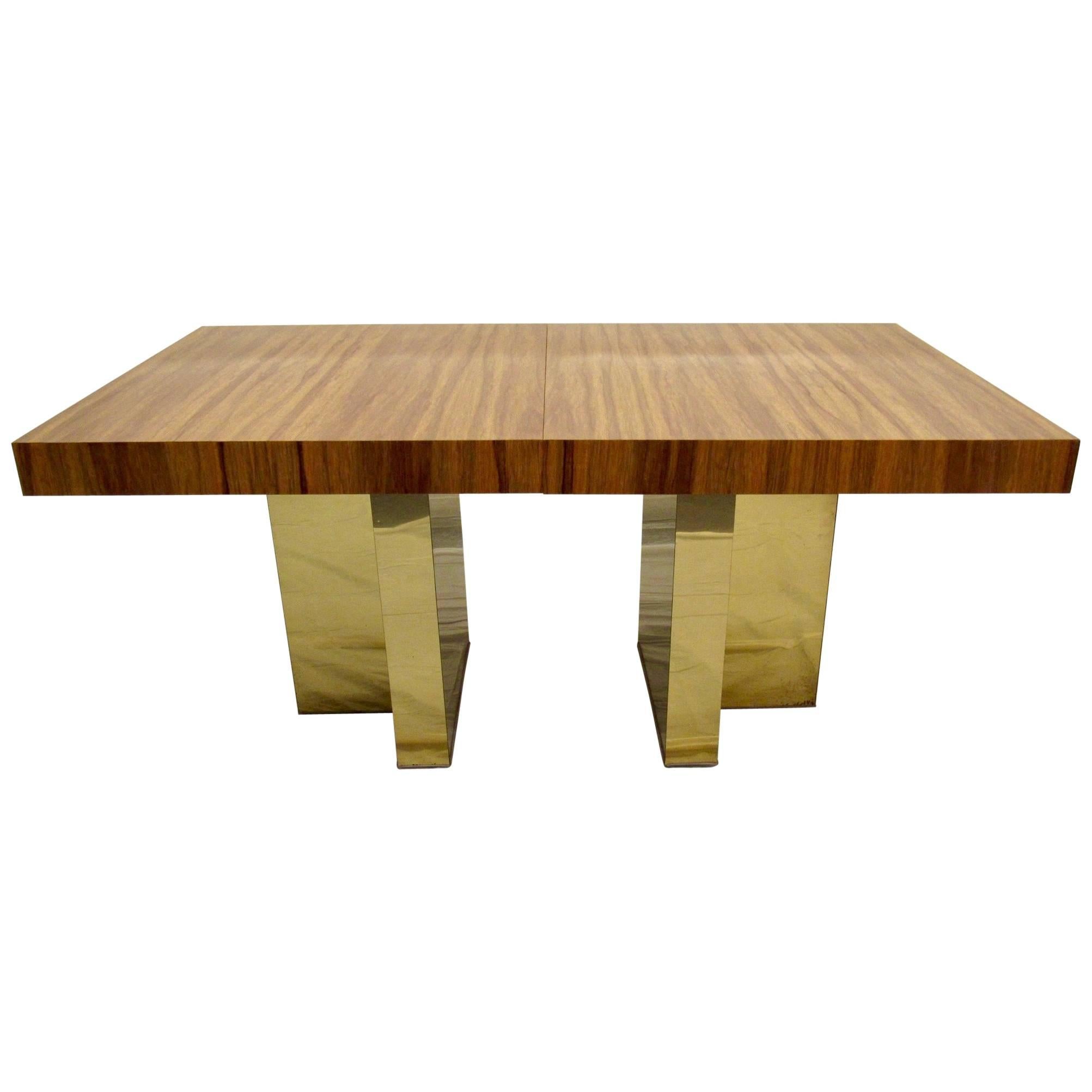 Milo Baughman Brass and Exotic Brazilian Rosewood Dining Table for Thayer Coggin