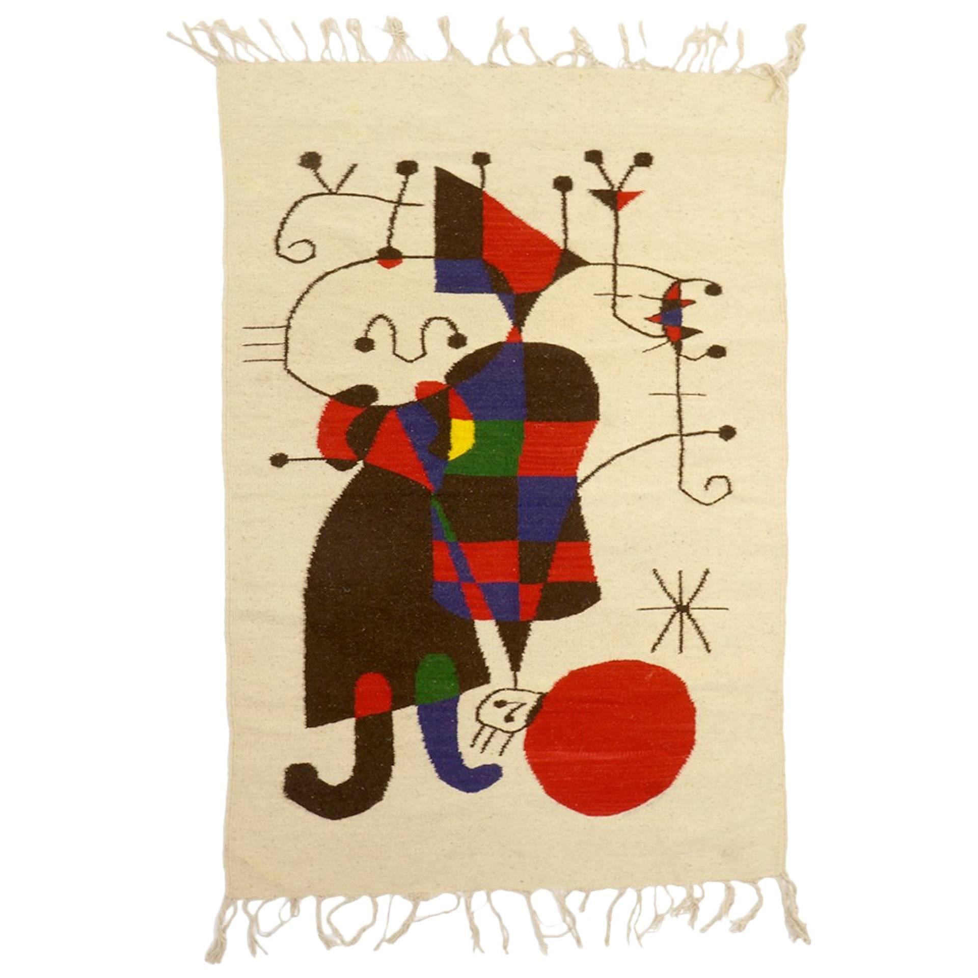 Large Wool Wall Hanging in the style of Joan Miro