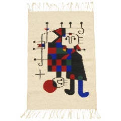 Retro Wool Textile Wall Hanging in the style of Joan Miro