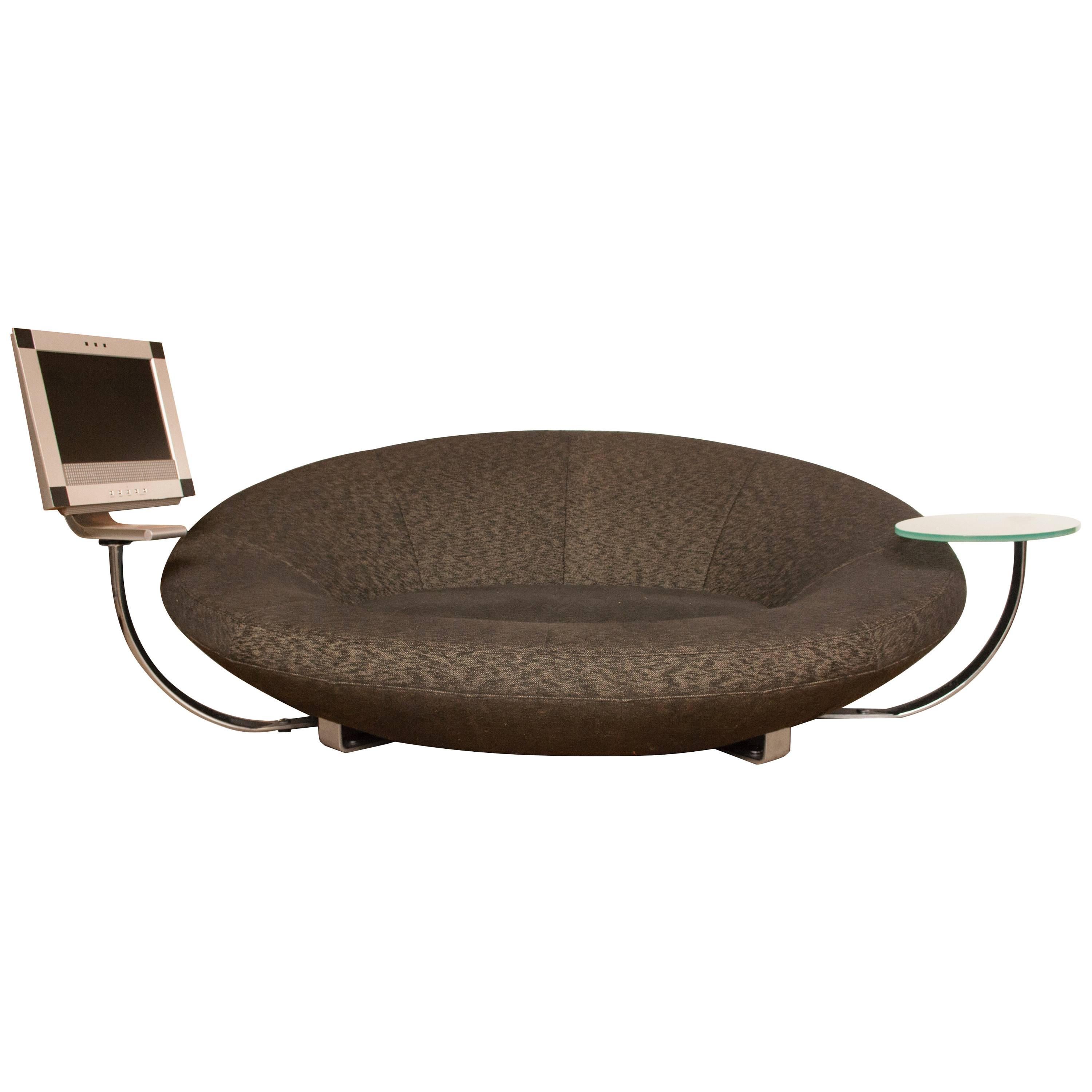 Midcentury De Sede Large Oval Sofa with Removable Table and Monitor For Sale