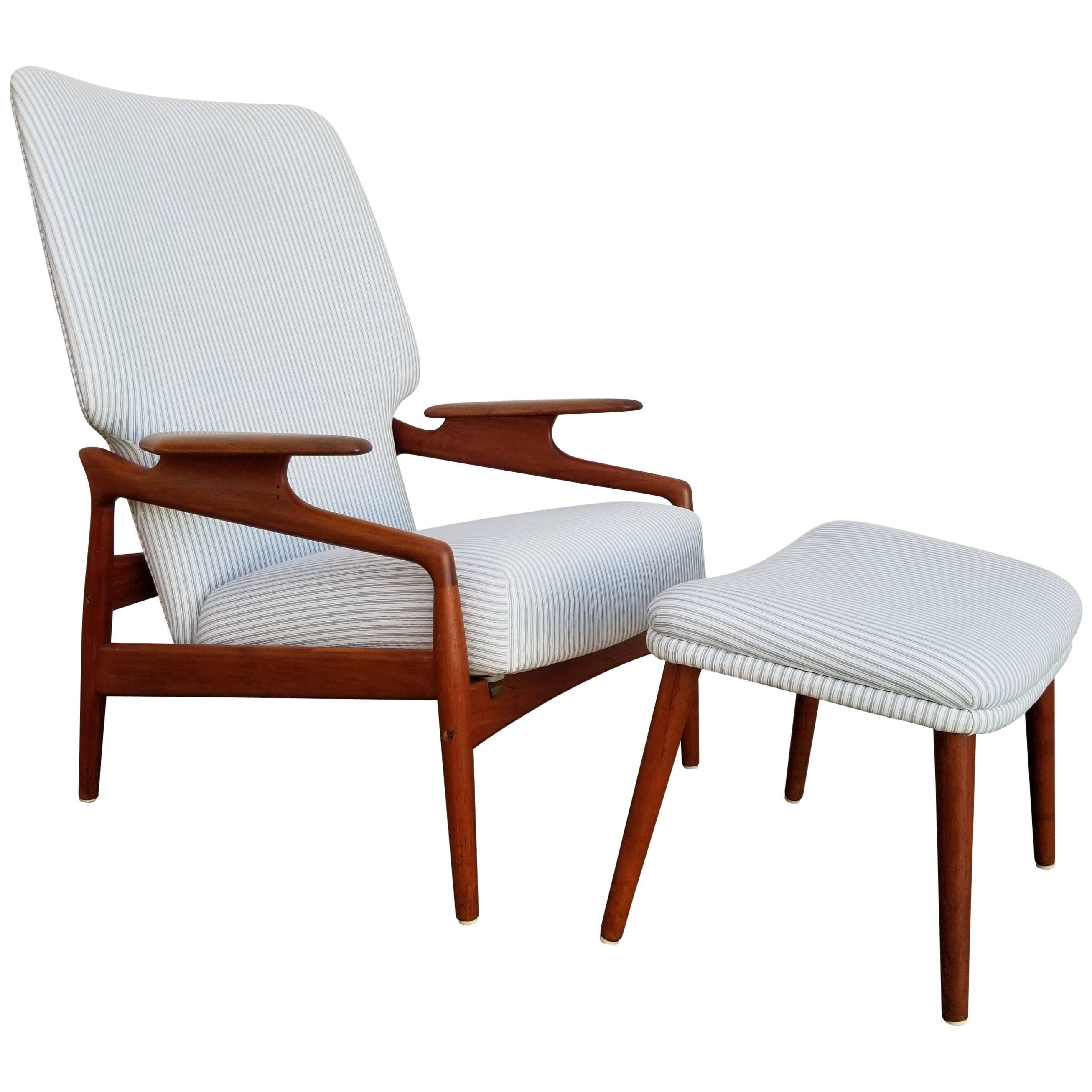Danish Modern Teak Lounge Chair & Foot Stool