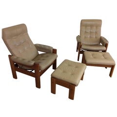 Pair of Midcentury Reclining Chairs with Footstools by Niels Dyrlund Smith