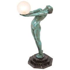 Large Art Deco Figural "Clarté" Table Lamp by Max Le Verrier, 1930s