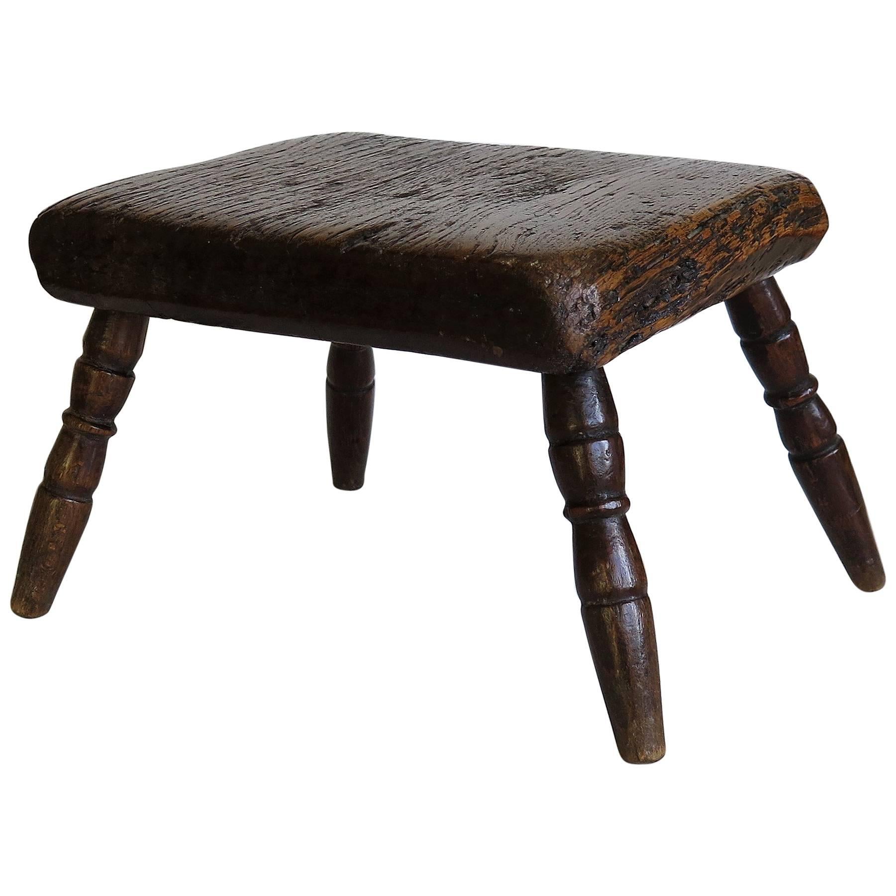 18th Century Georgian Candle Stand or Country Stool Elm Top and Fruitwood Legs
