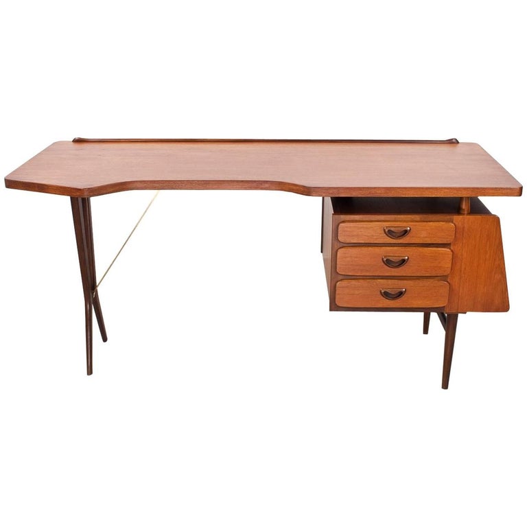 MidCentury Modern Dutch Writing Desk in Teak by Louis Van Teeffelen