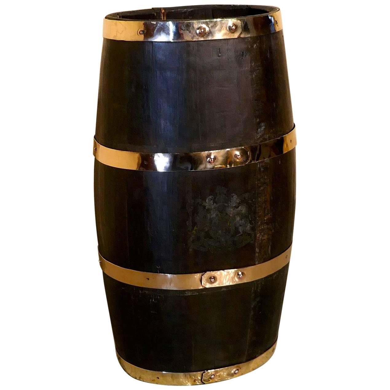 Large 18th Century Royal Navy Oak and Brass Bound Powder Barrel