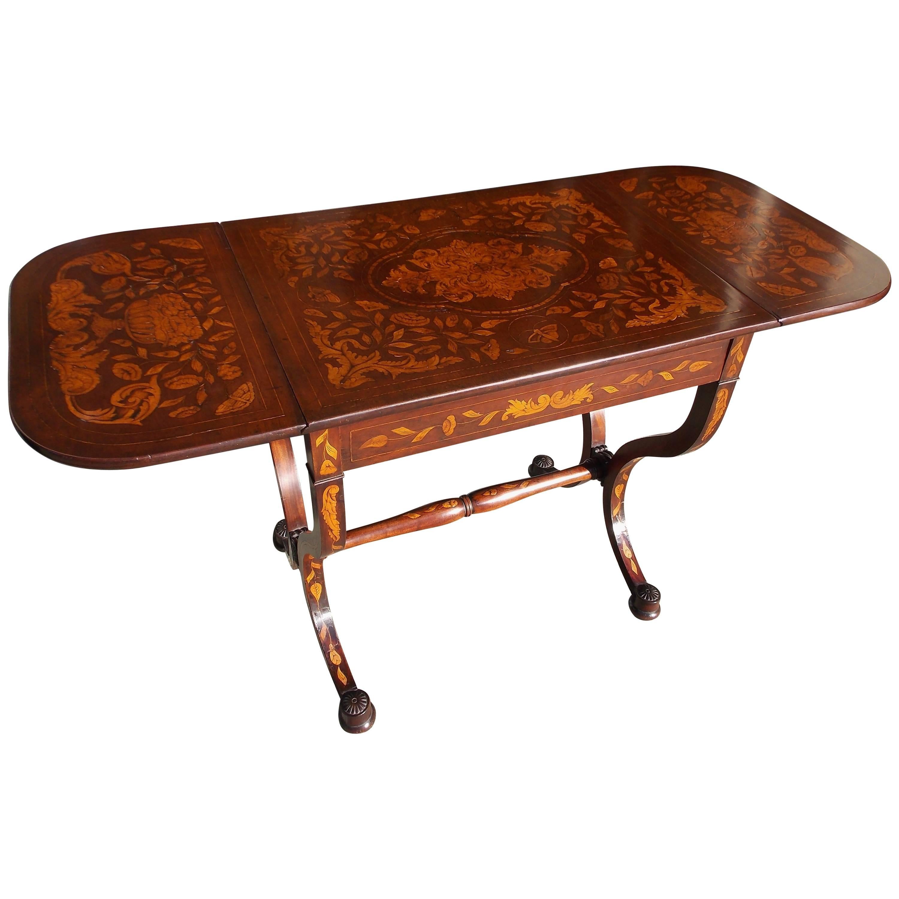 Dutch Regency Kingwood Marquetry Inlaid One Drawer Library Table, Circa 1815 For Sale