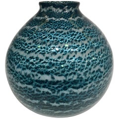 ERCOLE BAROVIER Artistic Blown Glass of Murano Blue and White Vase, circa 1950