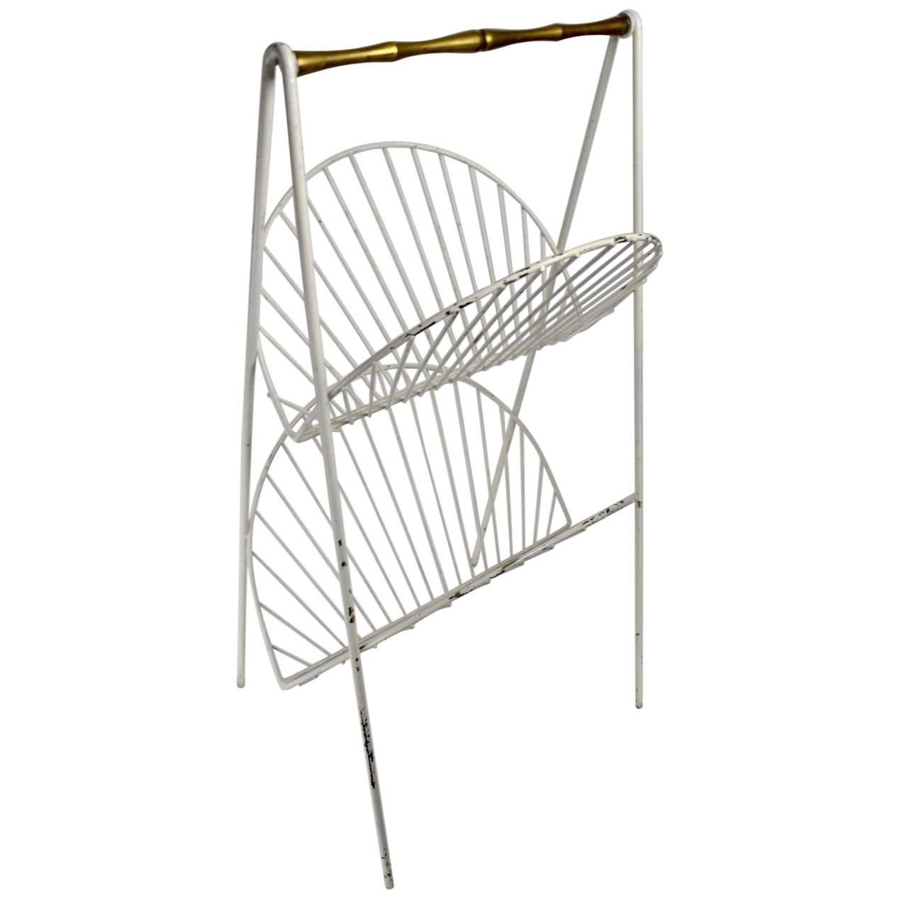 Iron and Brass Catch All Shelf Magazine Rack For Sale