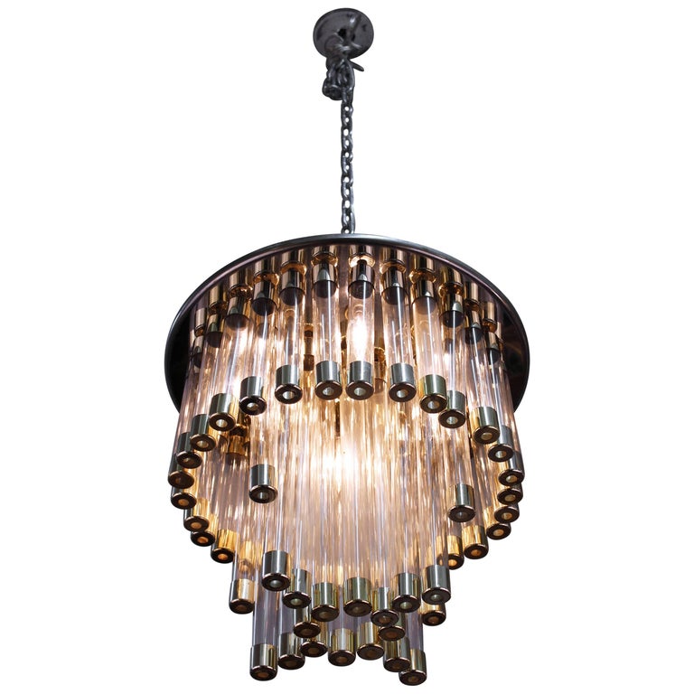 MidCentury Modern Chrome and Glass Tube Chandelier For Sale at 1stDibs