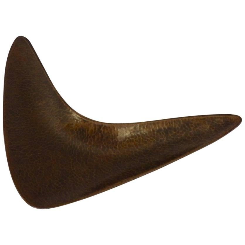 Well Crafted Hammered Copper Boomerang Dish Signed LE For Sale