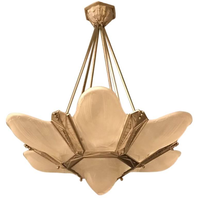 Geometric French Art Deco Chandelier Signed by Des Hanots For Sale