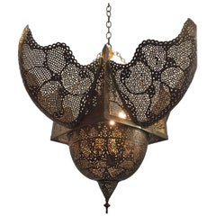 Antique Middle Eastern Large Brass Ottoman Turkish Pierced Hanging Chandelier