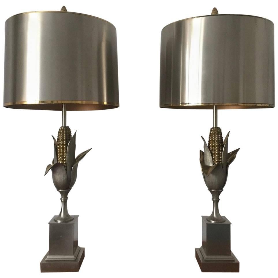 Iconic Pair of Bi-color Corn Lamps by Maison Charles