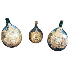 20th Century Three Decorated, Italian Green Carboys