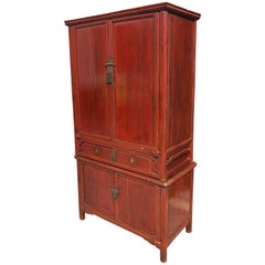 Chinese Tall Red Lacquered Cabinet