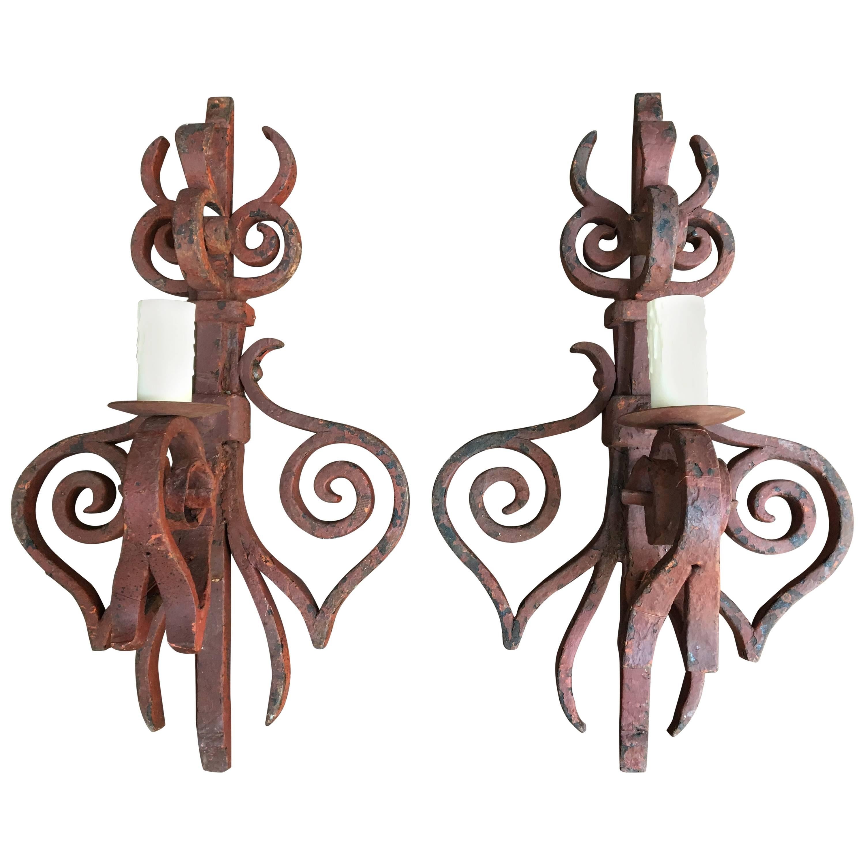 Early 19th Century French Hand-Wrought Iron Sconces For Sale