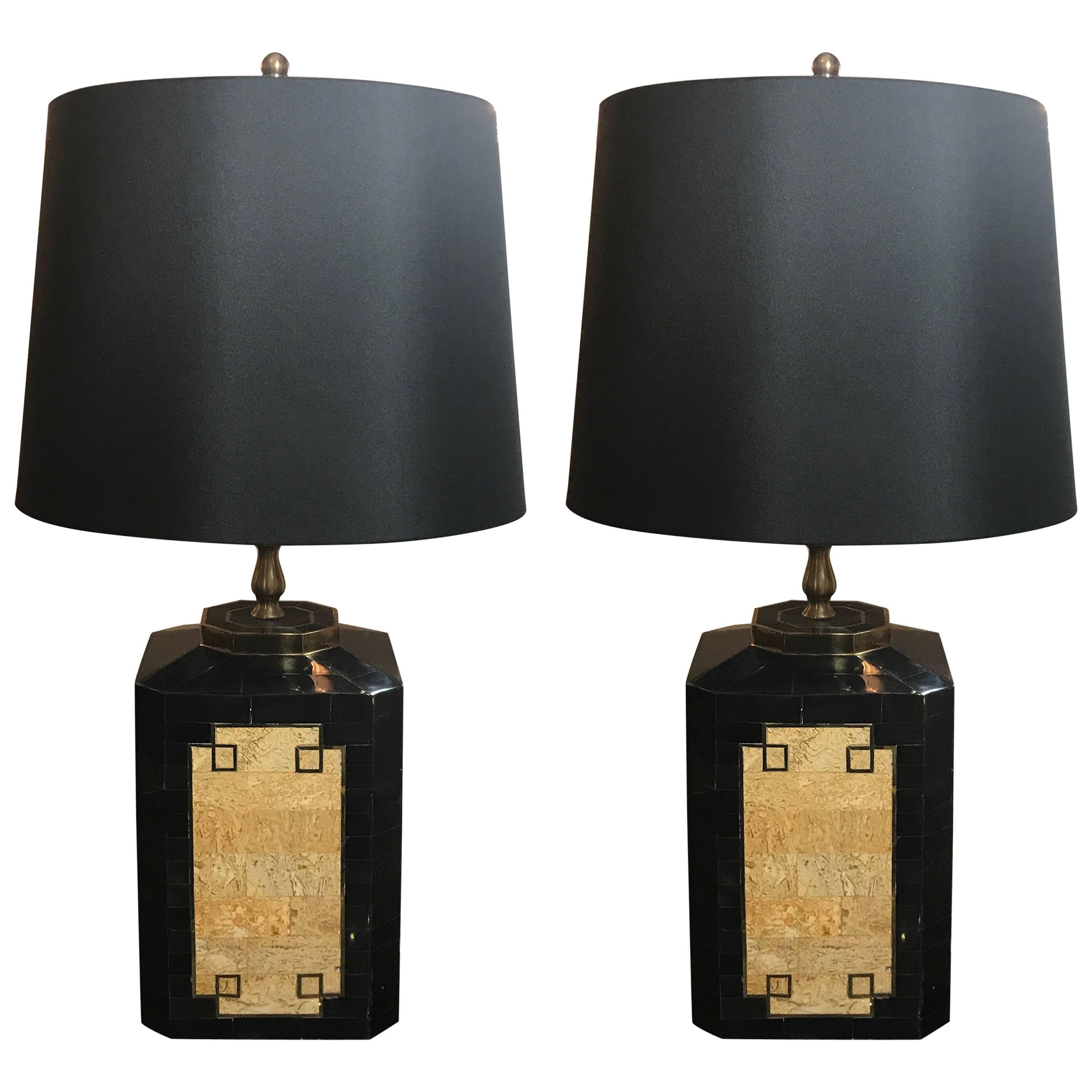 Pair or Tessellated Stone Inlaid Lamps