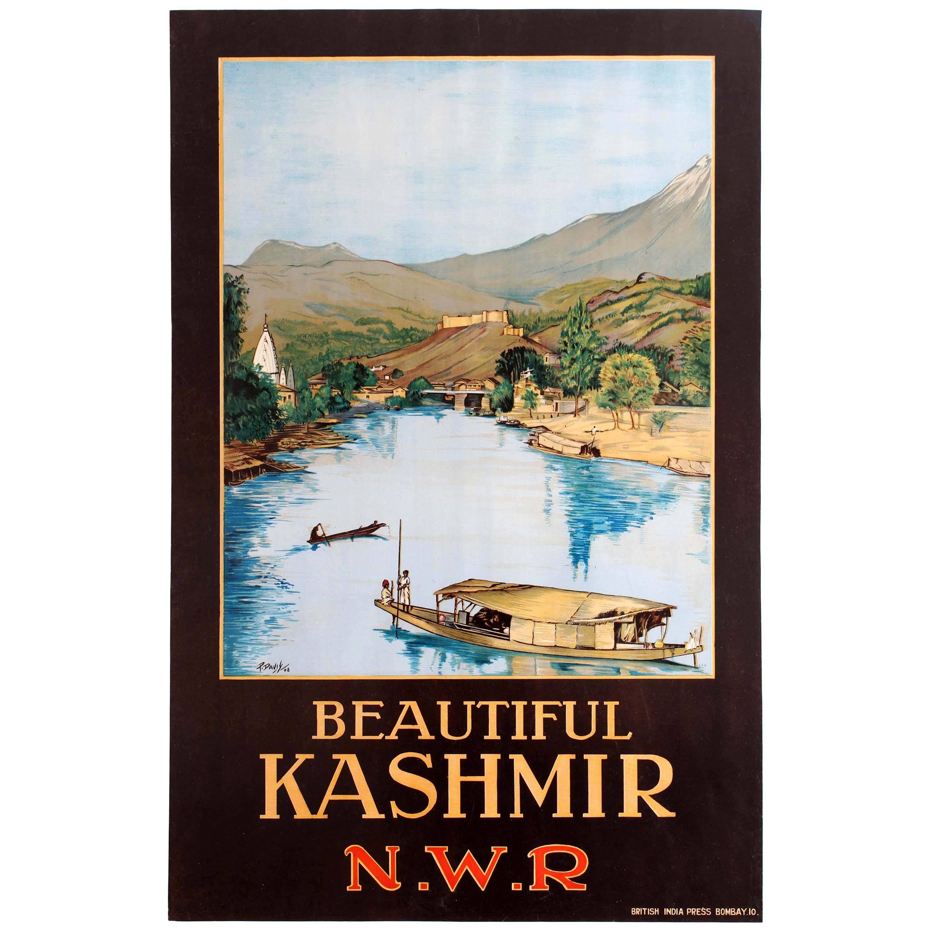 Original Vintage North Western Railway Travel Poster for Beautiful Kashmir N.W.R