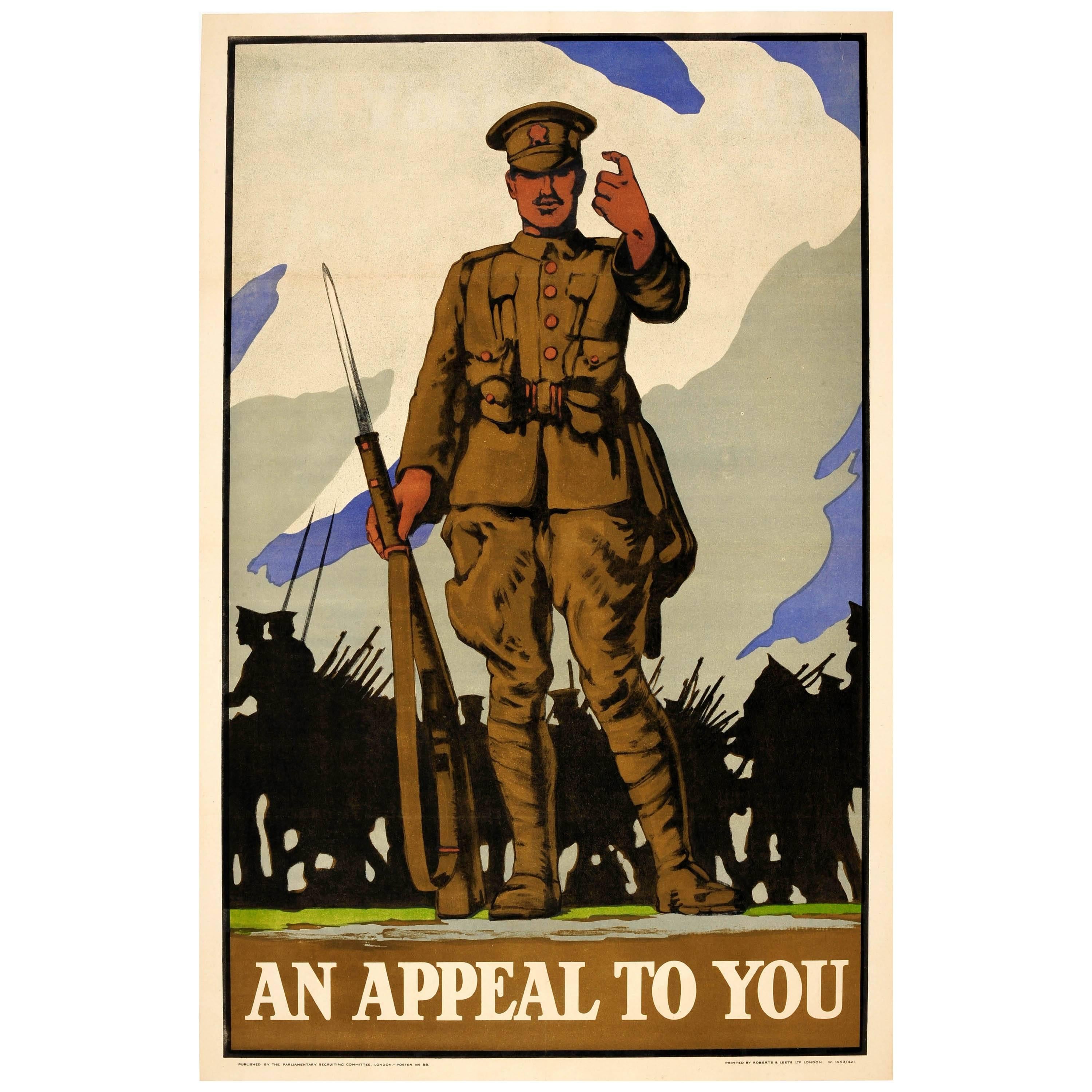Original World War One Army Recruitment Poster - An Appeal To You - WWI Soldier