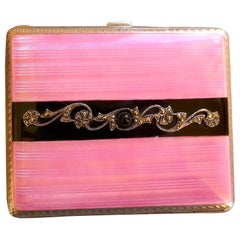 French Silver and Pink Guilloche Enamel Art Deco Cigarette Case