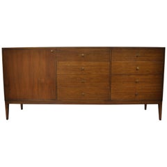 Paul McCobb Style Walnut Credenza Cabinet Long Dresser Mid-Century Modern