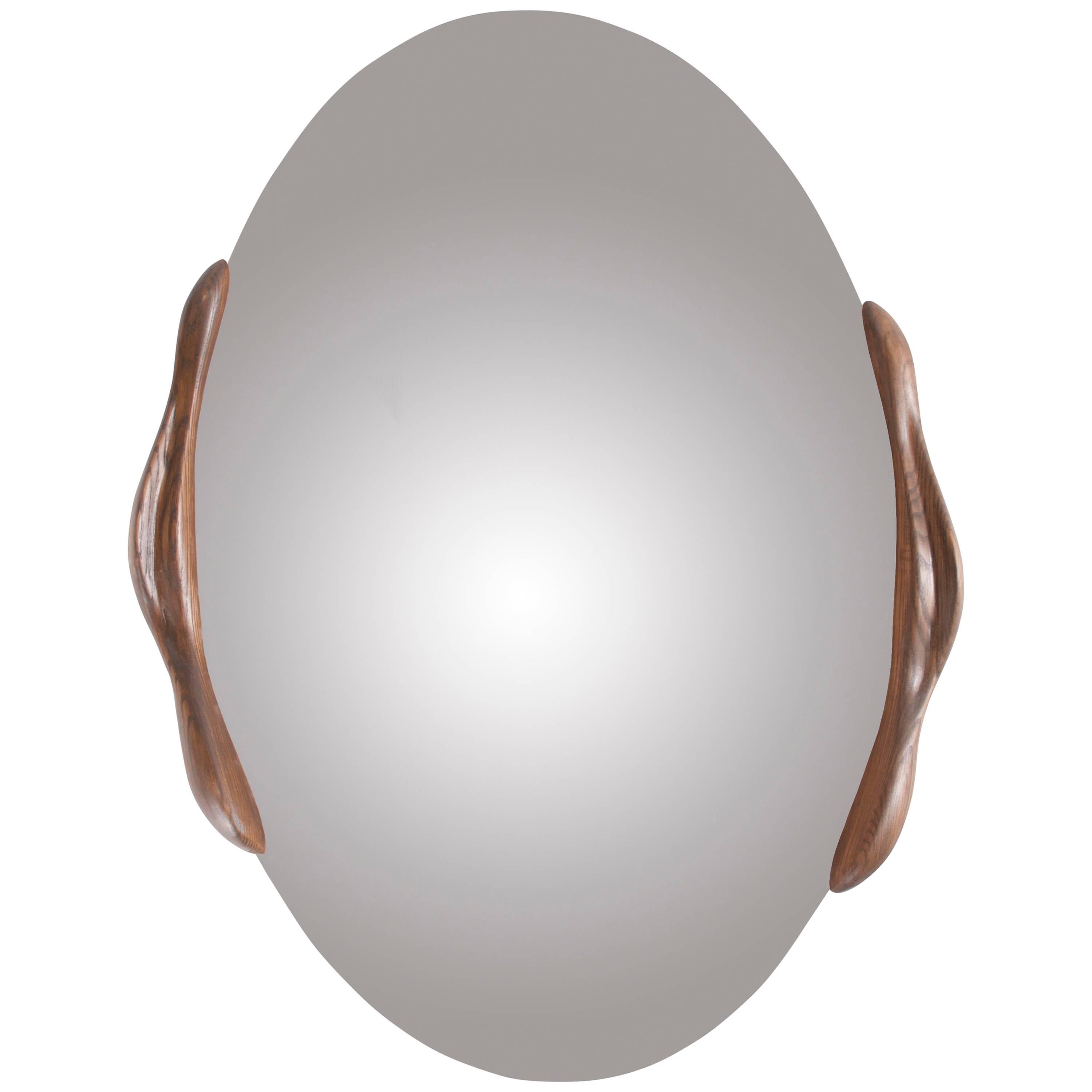 Amorph Oval Shaped Mirror in Walnut stain on Ash wood  For Sale
