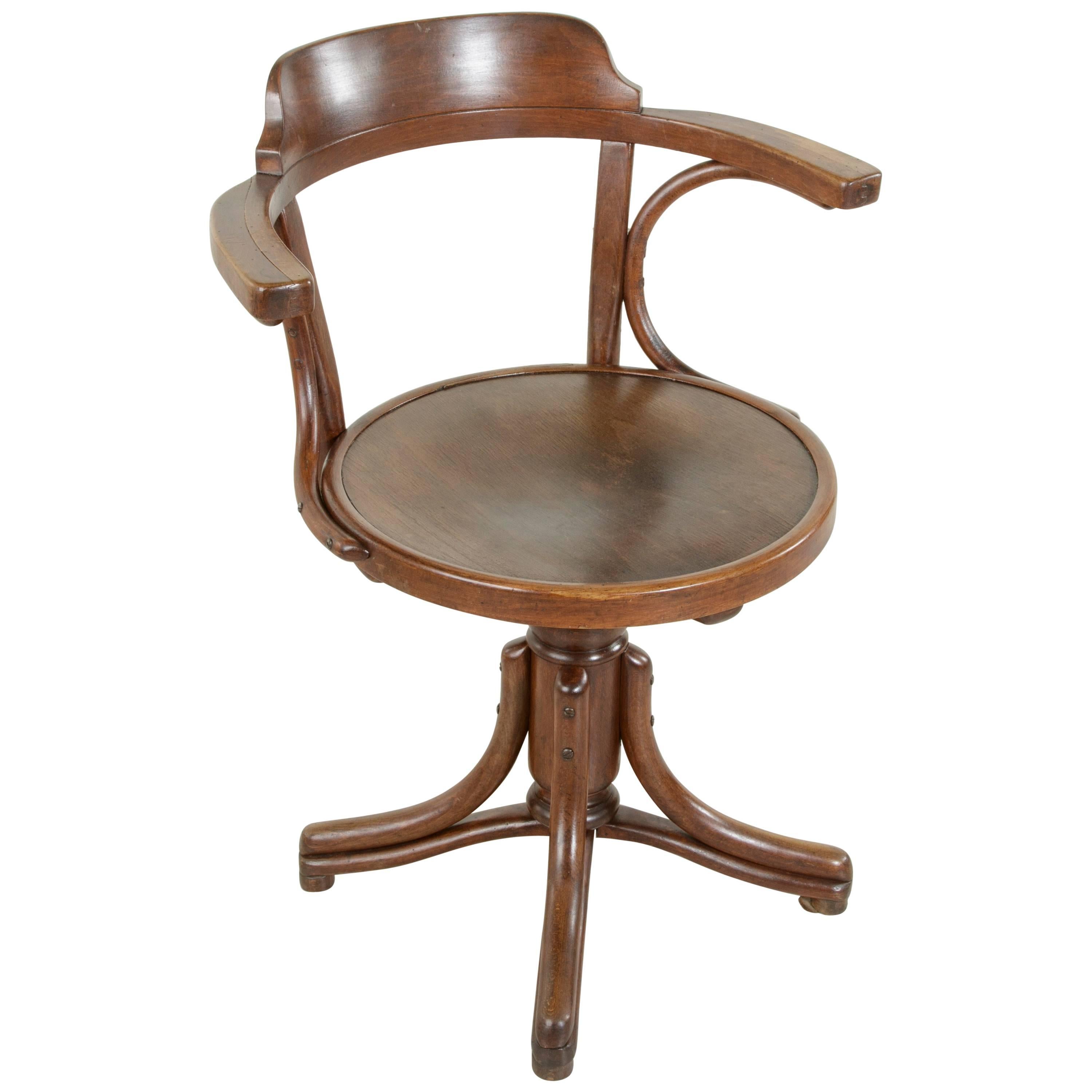 Bentwood Swiveling Armchair or Desk Chair Stamped Number