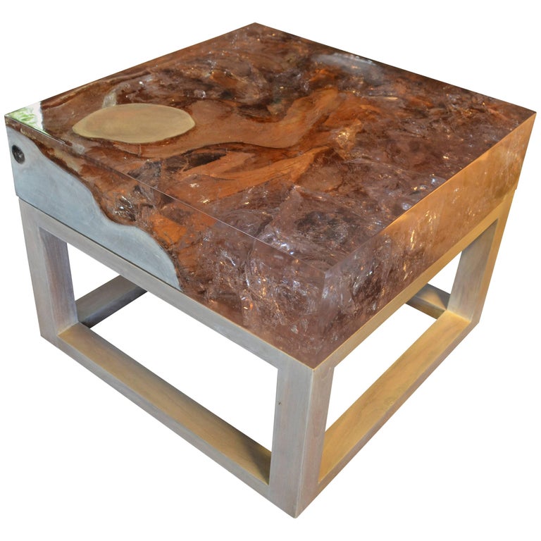 Andrianna Shamaris Cracked Resin Side Table or Coffee Table For Sale at