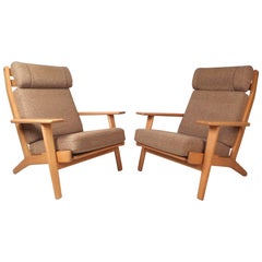 Vintage Pair of Solid Oak Model GE-290 Lounge Chairs by Hans Wegner for GETAMA