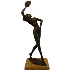 Art Deco Figure Nude Woman Dancer Bronze Sculpture - Italy