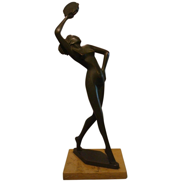 Art Deco Figure Nude Woman Dancer Bronze Sculpture - Italy For Sale