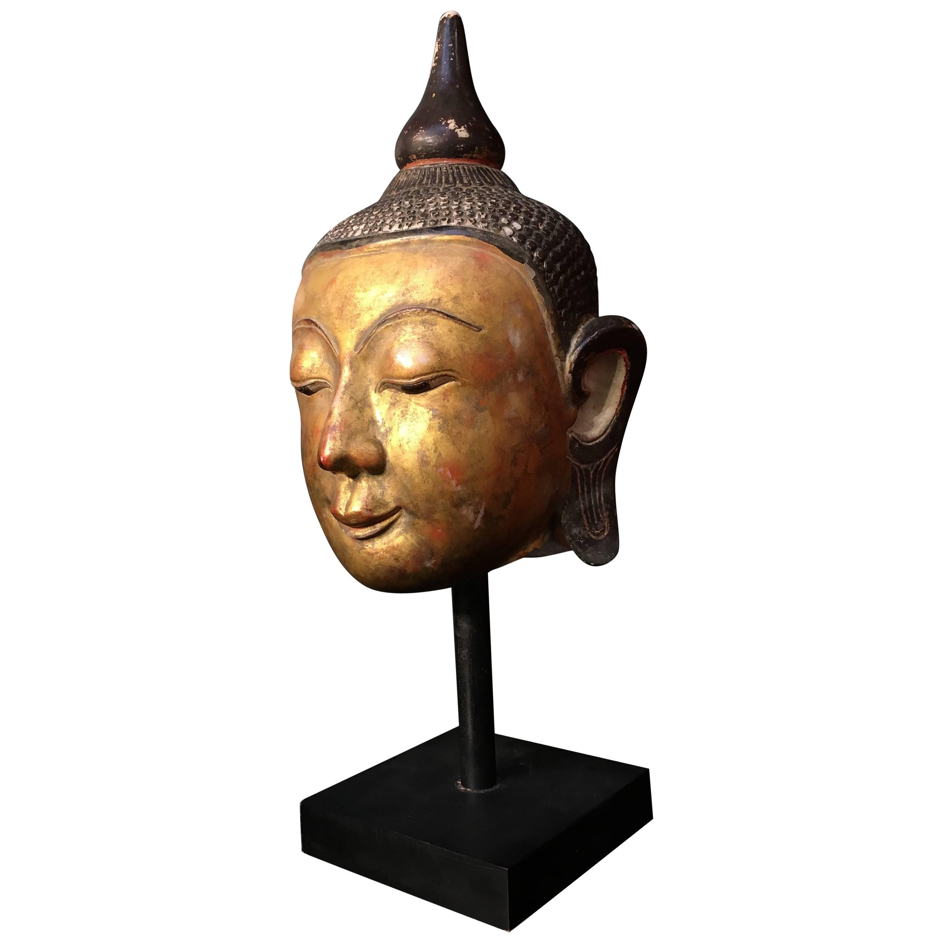 Monumental Burmese Ava Style Marble Head of the Buddha, 17th Century